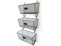Giltswift 3 Piece Black Trapezoid Wire Craft Storage Basket Wire Mail Mounted Metal Shelf Basket Vintage Office Den Door 11.81 x 5.5 x 10.4" - BBQ1LEJ6E