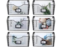 PAG 6 Pockets Hanging File Holder Wall Mount Mail Organizer Metal Chicken Wire Magazine Rack with Tag Slot Black - BO5JGAEI1