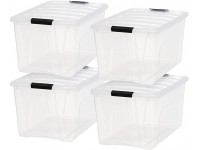 IRIS USA 72 Qt. Plastic Storage Bin Tote Organizing Container with Durable Lid and Secure Latching Buckles Stackable and Nestable 4 Pack clear with Black Buckle - B5FR5LNY6