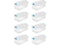 Sterilite 106 Quart Multipurpose Plastic Latching Lid Storage Tote Container for Home and Office Organization Clear 8 Pack - BQ91DX54A