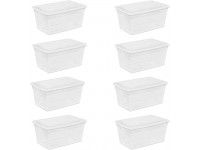 Sterilite 90 Quart Multipurpose Storage Box Container with Visible Base and White Secure Lid for Home Organization Clear 8 Pack - B2QRX5BMQ