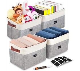 Artsdi Foldable Storage Bin With 8 Labels and a Pen | Large Collapsible Sturdy Cationic Fabric Storage Basket Cube With Handles for Organizing Shelf Nursery Home Closet Gray and White 4 Pack - BPWUWRBTS