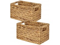 BARIEN Natural Water Hyacinth Storage Baskets Rectangular Wicker Basket with Built-in Handles Medium 12.6” x 8” x 7” 2-Pack - BMIQZ845L