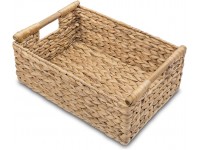 Large Wicker Basket Rectangular with Wooden Handles for Shelves Water Hyacinth Basket Storage Natural Baskets for Organizing Wicker Baskets for Storage 15.5 x 10.8 x 6.2 inches - BWHUYEY18