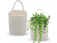 Storage Basket – Woven Basket 2 Pack – Cotton Blanket Baskets for Flowers Plants Keys Sunglasses – Hanging Decorative Baskets with Choice of Rope or Leather Handles – Weaved Basket by Ecokai - BBN6QVPCQ