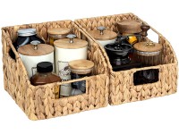 StorageWorks Water Hyacinth Wicker Baskets with Built-in Handles Hand Woven Baskets for Organizing 8 ½"L x 9 ¾"W x 7 ½"H 2-Pack - B6NTZKLUV
