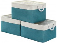 TheWarmHome Large Fabric Storage Bin With Handles,Storage Basket for Home Storage and Organization Shelf Basket With Drawstring Cover for Living Room Bedroom Decor ClosetWhite&teal Large 3 Pack 15.7L×11.8W×8.3H inch - B7IB3CQGA