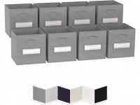 13x13 Large Storage Cubes Set of 8. Fabric Storage Bins with Label Window | Cube Storage Bins for Home and Office | Foldable Cube Baskets For Shelf | Closet Organizers and Storage Box Grey - B3MZRSCVC