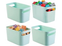 mDesign Plastic Toy Box Storage Organizer Tote Bin with Handles for Child Kids Bedroom Toy Room Playroom Holds Action Figures Crayons Building Blocks Puzzles Crafts 10"L 4 Pack Mint Green - B2VX5E7ZT