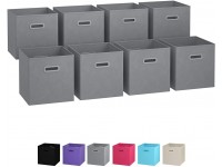 Royexe Storage Bins Set of 8 Storage Cubes | Foldable Fabric Cube Baskets Features Dual Plastic Handles. Cube Storage Bins. Closet Shelf Organizer | Collapsible Nursery Drawer Organizers Grey - BTSDG9ETZ