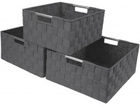 Sorbus Storage Box Woven Basket Bin Container Tote Cube Organizer Set Stackable Storage Basket Woven Strap Shelf Organizer Built-in Carry Handles Gray - B99K8DGW4