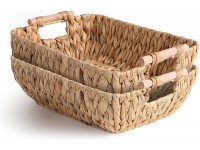 StorageWorks Hand-Woven Large Storage Baskets with Wooden Handles Water Hyacinth Wicker Baskets for Organizing 15 ¼ x 10 ¾ x 5 inches 2-Pack - BLIQ68RNG