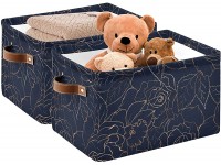 susiyo Navy Blue Foldable Storage Bins Collapsible Storage Box Peony Floral Organizer Container Fabric Baskets with Leather Handles for Shelves Home Bedroom Nursery 2 Packs - BX4B2KGN8