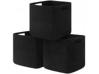 UBBCARE Cube Storage Bins Organizer Set of 3 Collapsible Cotton Rope Storage Baskets Decorative Woven Basket with Handles 11 H x 10.5 W x 10.5 D Black - BR4JAK529