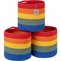 voten Storage Cubes Baskets Bins 12.6x12.6’’ for Cube Shelf Storage Organizer,Woven Cotton Colorful Rainbow Bin Nursery Storage Basket for Playroom Classroom Organization,Round 3Packs - BGRE3A9BW