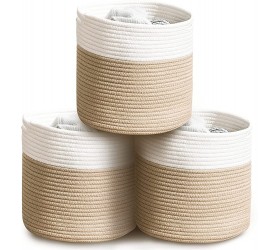 Woven Cotton Rope Farmhouse Storage Basket 3 Pack 11 Inches Round Cube Decorative Organizer Bins with Cute Handles for Dog Toy Clothes Baby Girls Boys Nursery Decor Brown - BRF2PQ9BR