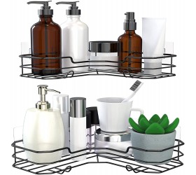 2 Pack iBesi Shower Caddy Corner Black Bathroom Organizer with Hanging Hooks Strong Traceless Adhesive Organization Shelves Wall Basket for Bathtub Kitchen Living Room No Drilling Anti-rust - BS0RK6B1O