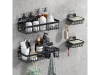 2 Packs Shower Caddy Shelf with Hooks Storage Rack Organizer with 2 Soap Dishes with Adhesive for Bathroom Lavatory Washroom Restroom Shower Toilet Kitchen Black - BBP3E0VIE