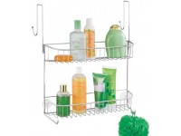 mDesign Extra Wide Metal Wire Over The Bathroom Shower Door Caddy Hanging Storage Organizer with Built-in Hooks and Baskets on 2 Levels for Shampoo Body Wash Loofahs Rust Resistant Chrome - BTIHURMYR
