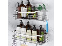 Orimade Adhesive Shower Caddy Basket Shelf with 5 Hooks Organizer Storage Rack Rustproof Wall Mounted Stainless Steel No Drilling for Bathroom Toilet Kitchen 2 Pack - BL4UV53UI