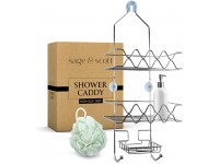 Sage & Scott | Shower Caddy Hanging Shower Caddy Stainless Chrome-plated Shower Organizer Hanging Large Shower Caddy with Hook Incl. Screwdriver Screws Suction Cups & Extra Sponge - B6K4DORCC