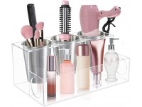 Hair Tool Organizer Clear Acrylic Hair Dryer Holder with 3 Cups Styling Tools Accessories Organizer Bathroom Vanity Countertop Storage Stand for Blow Dryer Curling Iron Hair Straightener Makeup - BP3Z4J6ZR