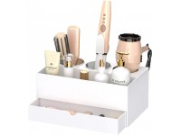 NIUBEE Hair Tool Organizer White Acrylic Hair Dryer and Styling Organizer with Drawer Bathroom Countertop Blow Dryer Holder Vanity Caddy Storage Stand for Accessories Makeup Toiletries - B5O4M3FJC