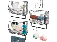 X-cosrack 3Pcs Hanging Metal Wire Basket Towel Rack Bathroom Holder Kitchen Magazine Mail Rack Fruit Organizer with Wall Mounted Bath Towel Bar Set3 Pieces - B1O971DFI