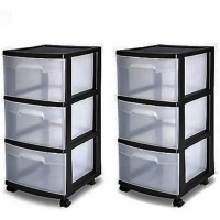 3 Drawer Organizer Cart Black Plastic Craft Storage Container Rolling Bin Set 2 - BSY77GWBJ