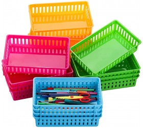 DEAYOU 16 Pack Classroom Storage Baskets Bins Small Plastic Organizer Basket Colorful Storage Trays Crayon Pencil Containers for Paper Desk Shelf Home School Office 10.2 L x 6.5 W x 2.4 H - B16H32JFB