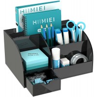 HIIMIEI Desk Organizer Acrylic Black Desk Organizer Office Desk Organizers and Accessories with 8 Compartments & 1 Drawer for Desktop Office Home School - BI4RRZF9O