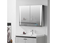 Medicine Cabinet with Lights 31" x 24" LED Lighted Bathroom Cabinet with Mirror Double Doors Surface Mount Stainless Steel Defogger Dimmer,Memory Function - BFT75KT1W