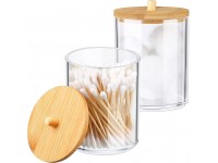 2 Pieces Acrylic Cotton Swab Holder Clear Cotton Ball Jars with Bamboo Lid Bathroom Make Up Containers Dispenser Cotton Pad Holder Organizer for Cosmetic Perfume Floss Bath Salts Jewelry Home - BTAB16SY9