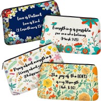 4 Pieces Inspirational Bible Verse Pencil Pouch Christian Pencil Case Scripture Canvas Makeup Bags for Students Office Journaling Supplies Bible Verse Pattern,8.7 x 5.5 Inch - B3TU0KWAN