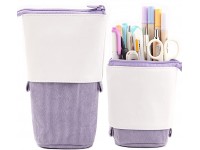 Friinder Pen Pencil Telescopic Holder Stationery Case PU Corduroy Stand-up Retractable Transformer Bag Colorful Organizer Great for Christmas Holiday New Year Gift Cosmetics Pouch Makeup Bag Purple - B5YHXSHX7