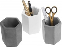 MyGift Set of 3 Decorative Hexagon Multi-color Cement Desktop Pen & Pencil Office Supply Storage Cups White Gray Black - BUXDAJJ7C
