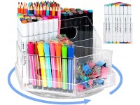 Pen Holder for Desk Marker Organizer 360-degree Rotating Pen Organizer with 6 Compartments Rotating Desk Organizer Acrylic Pencils Holder Holds over 600+ pencils - B1N4NCHUY