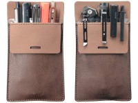 Pocket Protector Leather Pen Pouch Holder Organizer for Shirts Lab Coats Hold 5 Pens Designed to Keep Pens Inside When Bend Down. No Breaking of Pen Clip. Thick PU Leather 2 Per Pack. - BV7EA4OFS
