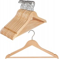 TOPIA HANGER Wooden Hangers Luxury Suit Hangers for Closet Boutique Wood Hangers with Extra Thick Hook and Non Slip Pants Bar Heavy Duty Coat Hangers with Notches for Shirts 10 Pack -CT01N10 - B9M0HZAZW
