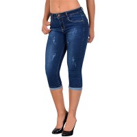 Women High Waist Knee Length Short Jeans Summer Casual Button Calf Length Pencil Pants Denim Shorts Bermuda Shorts - B34IDE09Z