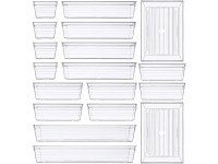SWL 18 PCS Plastic Drawer Organizer Trays 5 Sizes Bathroom Organizer Dividers for Makeup,Jewelries,Office Desk,Kitchen Utensils and Gadgets Transparent - BTNXCC0YI