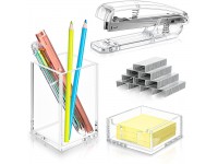 Clear Office Desk Accessories for Women Office Supplies Include Stapler Sticky Notes Holder Pen Holder and 1000 Staples Acrylic Home Office Desk Organizer Set - BSUYYN57X