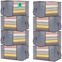 MIXGYS 8Pack Large Capacity Clothes Storage Bag Organizer 90L Clothes Storage Bags for Blanket Bedding Comforter Foldable Organization with Reinforced Handle & Zippers for Closet and Under-bed Storage - B3KMFRXUE