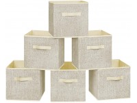 13x13x13 Cube Storage Bins Set of 6 Foldable Fabric Cloth Storage Cube Basket Bins Organizer for Closet Shelves Sturdy Collapsible Cubby Bins with Dual Handles Blended Beige - BGVUDO4DT