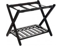 Folding Luggage Rack for Guest Room Foldable luggage Racks for Suitcase Stand with Nylon Straps Luggage Stand Double Tiers Bamboo Luggage Holder with Shelf for Bedroom Hotel No Assembly Required - B8DDYOJVZ