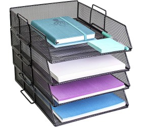 4 Tier Pack Stackable Tray Office Desk Organizer File and Desktop Holder for Paper Letter Accessories Black Discount Pack by MissionMax - BH2QN4AGB