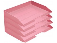 Acrimet Stackable Letter Tray 4 Tier Side Load Plastic Desktop File Organizer Solid Pink Color - B73D8PK3J