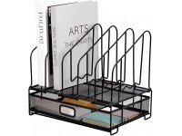 COSYAWN Desk Organizers and Accessories Desktop File Organizer Paper Letter Tray with Sliding Drawer and 5 Vertical Upright Slots Multi-Functional Paper Shelves Sorter Rack for Office School Home Workspace Black - BI57F5IS9