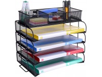IBERG File Folder Organizer Stackable Desktop Document Paper Tray Pack of 4 with A Drawer Organizer for Office Home - BVC5D010J