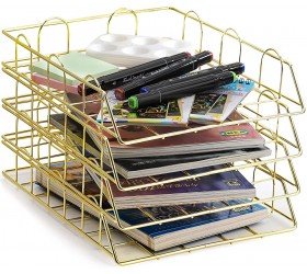 Kingrol 4 Tier Document Letter Tray Stackable Paper Tray Organizer Set Modern Desk File Organizer Desk Organizers and Accessories Gold - BLY0SIZHU